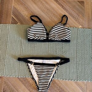 Robin Piccone Striped Bikini in Black and Cream